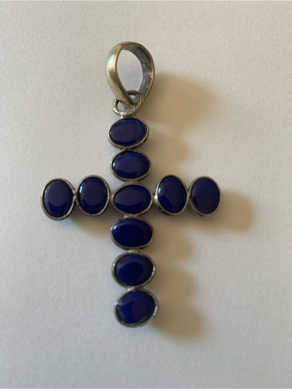 Deep Blue Oval Stone Cross Pendant Necklace